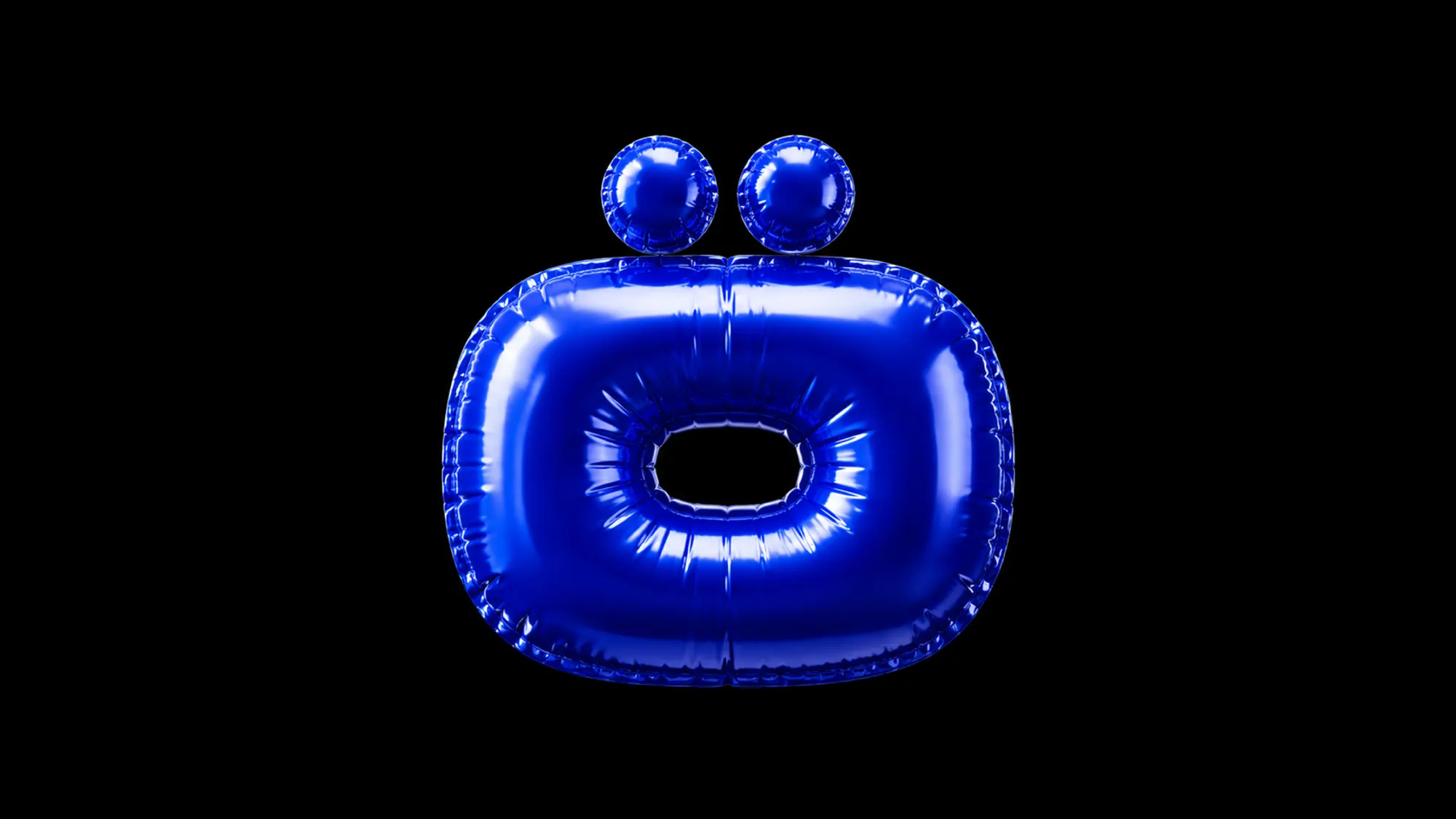 Isotipo de Truko en forma de globo inflable azul, sobre fondo negro